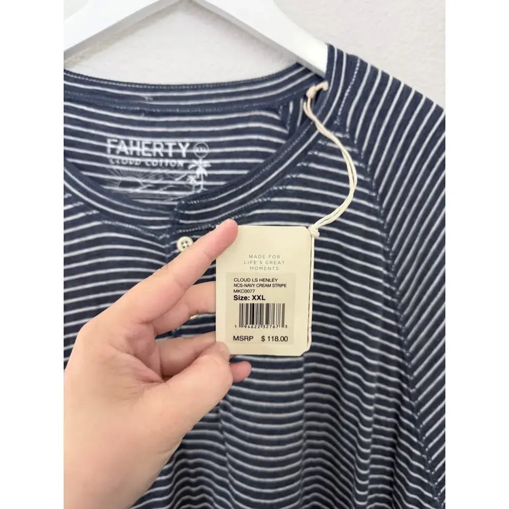 Faherty Men’s Cloud Henley Striped Navy Casual Top NWT Sz XXL‎